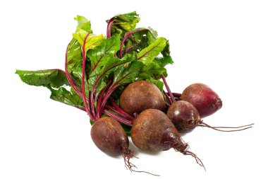 Beyaz arkaplanda izole edilmiş yapraklı pancar kökü