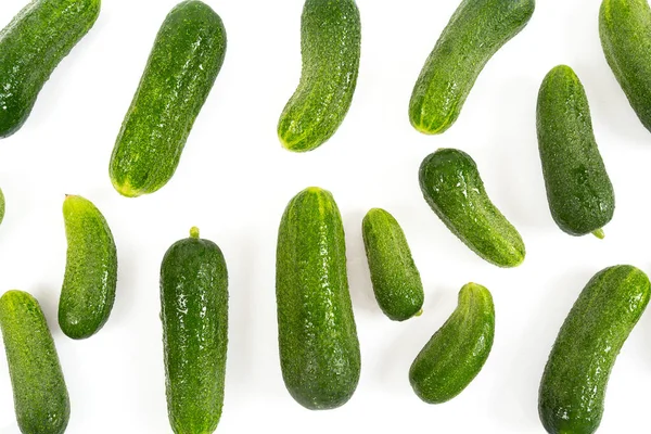 Pepinos Enteros Aislados Sobre Fondo Blanco Fondos Alimentarios — Foto de Stock