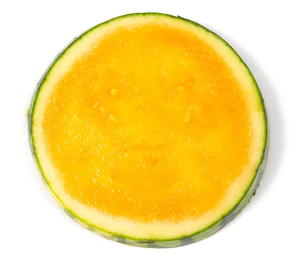 Skiva Gul Vatten Melon Isolerad Vit Bakgrund — Stockfoto