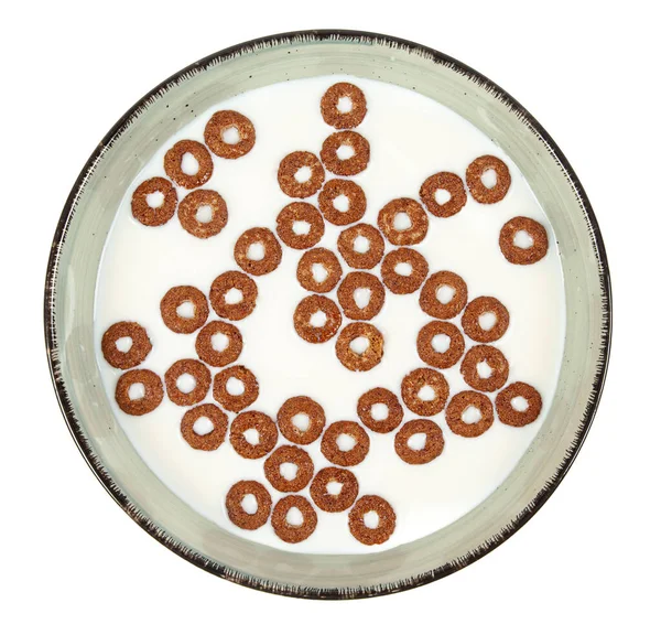 Koude Chocolade Ringen Snel Ontbijt Voor Kinderen Zoete Granen Bruine — Stockfoto
