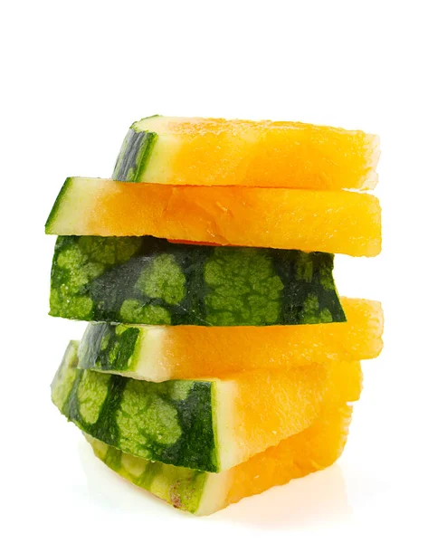 Potong Melon Air Kuning Yang Diisolasi Pada Latar Belakang Putih — Stok Foto