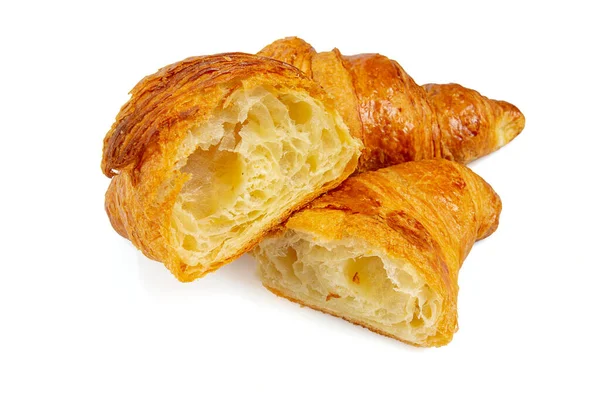 Cut Croissant Isolated White Background Top View — Stock Photo, Image
