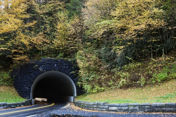 Tunel v zakouřené Krkonošském národním parku — Stock fotografie