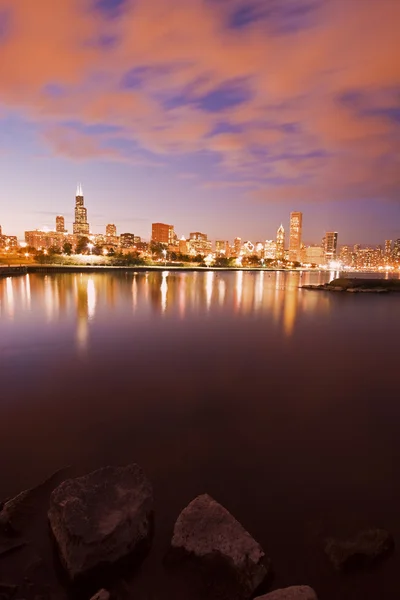 Pôr do sol colorido de Chicago — Fotografia de Stock