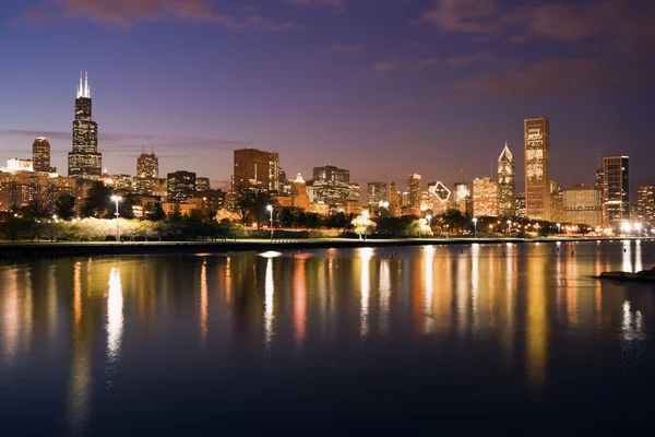 Barevný západ slunce chicago — Stock fotografie