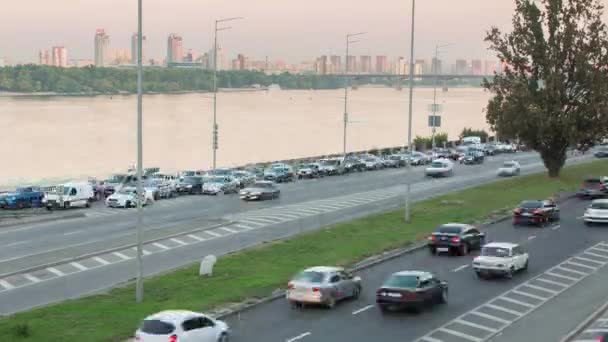 Heavy Traffic Big City Asphalt River Time Lapse — Stock Video