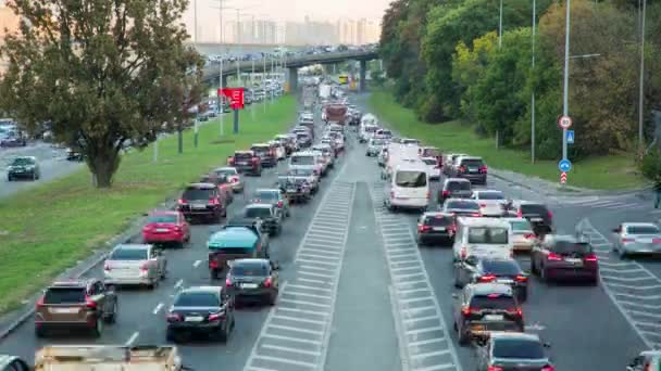 Движение Автомобилей Дороге Большом Городе Асфальт Мост Временной Промежуток — стоковое видео