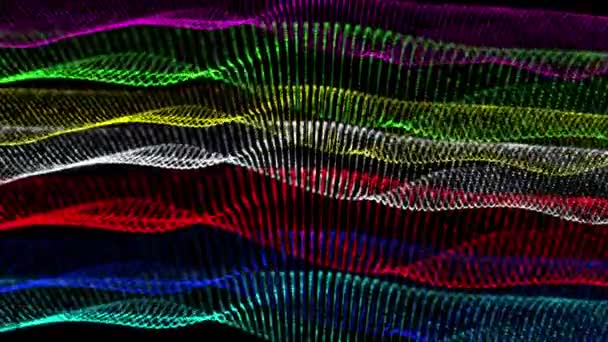 Many Multicolored Waves Abstraction Black Background — Stock Video