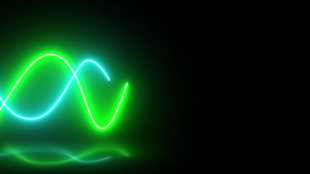 Due Linee Neon Fondo Nero Verde Turchese — Video Stock