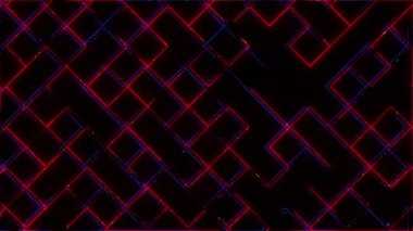 Neon çizgiler ve kareler yanıp sönüyor, kırmızı ve koyu mavi