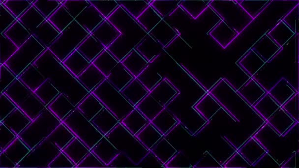 ネオンストライプと正方形は紫と青が点滅している — ストック動画