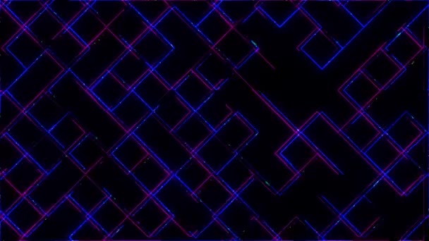 Strisce Neon Quadrati Sono Lampeggianti Viola Blu Scuro — Video Stock