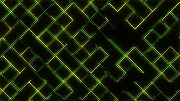 Neon Çizgiler Kareler Yanıp Sönüyor Sarı Yeşil — Stok video