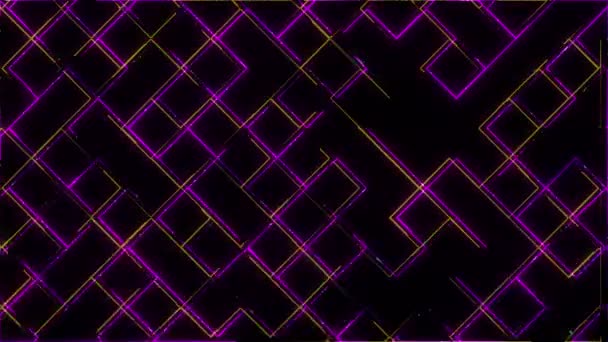 Strisce Neon Quadrati Sono Lampeggianti Viola Giallo — Video Stock