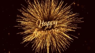 Havai fişeklerle, altın rengi yıldızlarla mutlu yıldönümü mektupları.