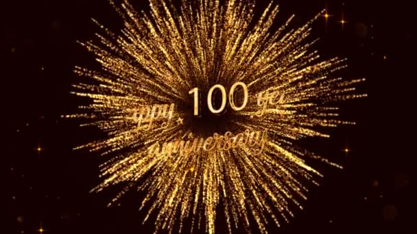 Boldog 100 Éves Évforduló Betű Tűzijáték Csillagok Arany Színű — Stock videók