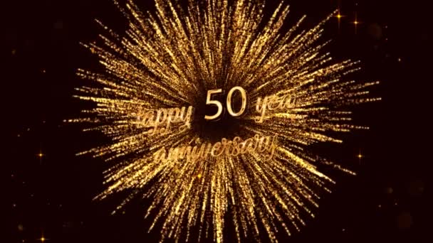 Happy Years Anniversary Lettering Fireworks Stars Gold Color — Stockvideo