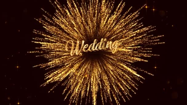 Lettering Matrimonio Con Fuochi Artificio Stelle Colore Oro — Video Stock