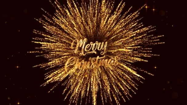 Merry Christmas Lettering Fireworks Stars Gold Color — Stockvideo