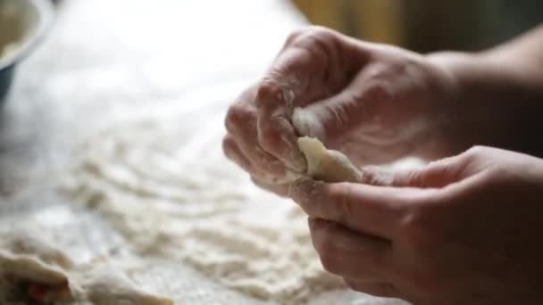Uomo Scolpisce Uno Gnocchi Con Patate Con Mani Chiuse — Video Stock
