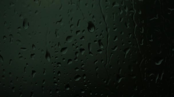 Drops Rain Flow Glass Thunderstorm Green Color — Stock Video