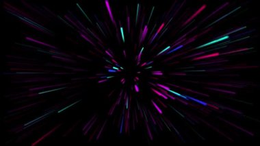 Işık Hızı Canlandırma Siyah zemin üzerinde üç renkli neon çizgileri, uçan yıldızlar, alfa kanalı.