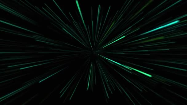 Light Speed Animation Neon Green Stripes Black Background Flying Stars — Stock Video