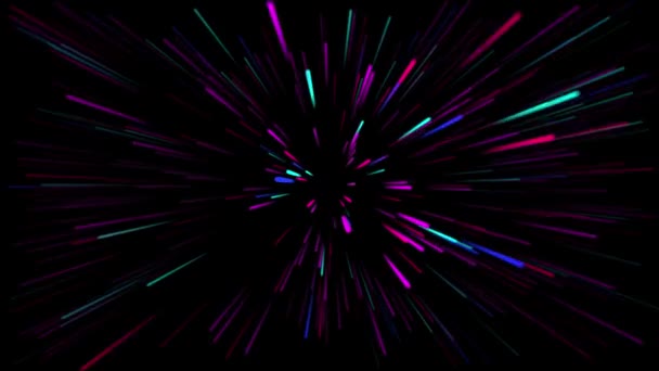 Light Speed Animation Neon Ränder Tre Färger Svart Bakgrund Flygande — Stockvideo