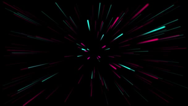 Lichtgeschwindigkeit Animation Von Rosa Und Türkisfarbenen Farben Auf Schwarzem Hintergrund — Stockvideo