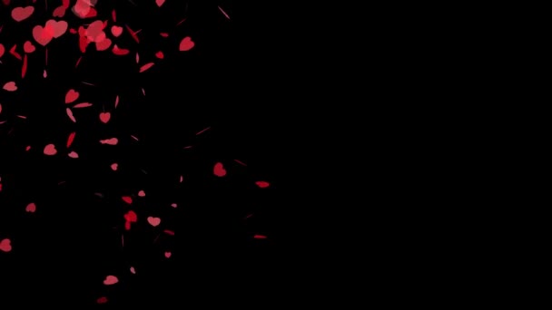 Червоні Серця Падають Лівого Боку Альфа Канал — стокове відео