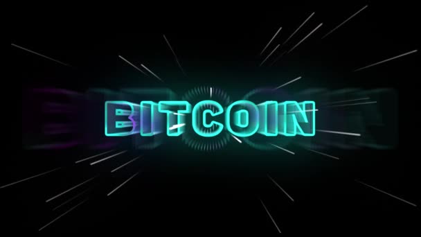 Néon Mots Bitcoin Couleur Turquoise — Video