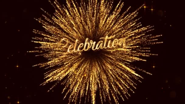 Celebration Lettering Fireworks Stars Gold Color — Stockvideo