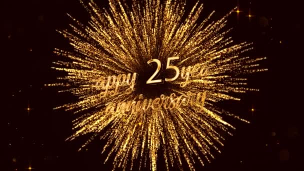 Happy Years Anniversary Lettering Fireworks Stars Gold Color — Stockvideo