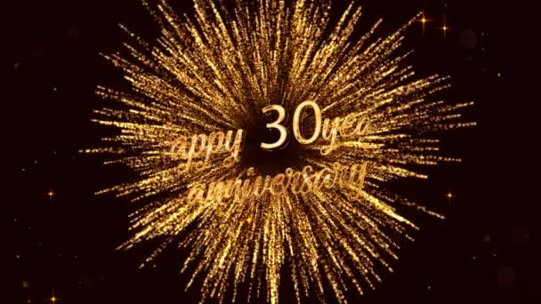 Happy Years Anniversary Lettering Fireworks Stars Gold Color — Vídeo de Stock