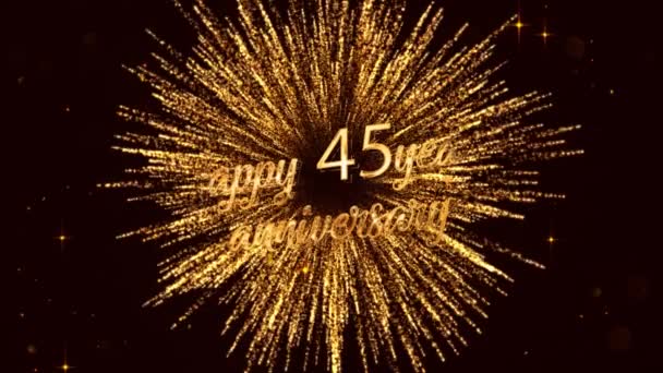 Feliz Aniversario Letras Con Fuegos Artificiales Estrellas Color Oro — Vídeos de Stock