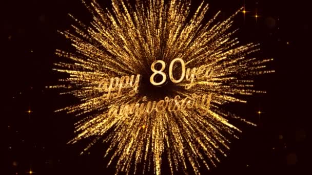 Happy Years Anniversary Lettering Fireworks Stars Gold Color — 图库视频影像