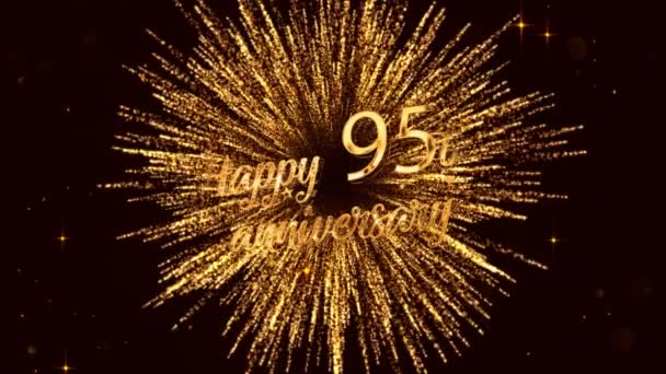 Happy Years Anniversary Lettering Fireworks Stars Gold Color — Stock Video