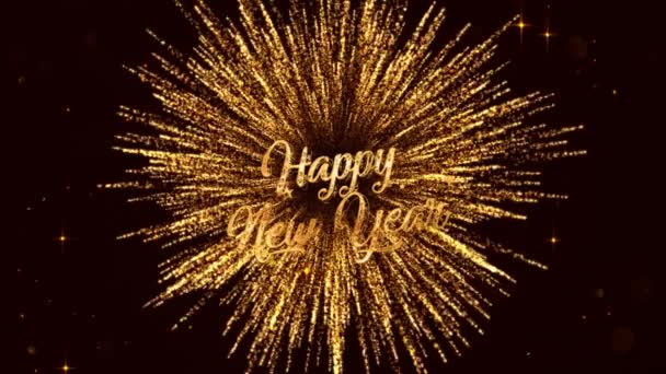 Happy New Year Lettering Fireworks Stars Gold Color — 图库视频影像