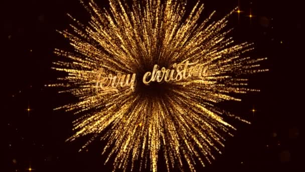 Feliz Navidad Letras Con Fuegos Artificiales Estrellas Color Oro — Vídeos de Stock