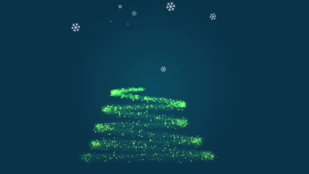 Árbol Navidad Animado Con Estrellas Chispas Copos Nieve Blancos Sobre — Vídeos de Stock