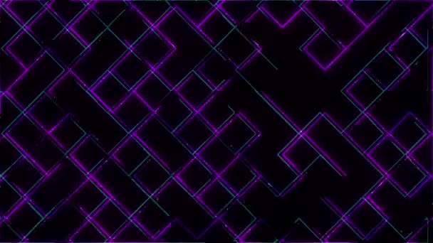 Neon Stripes Squares Flashing Purple Blue — 图库视频影像