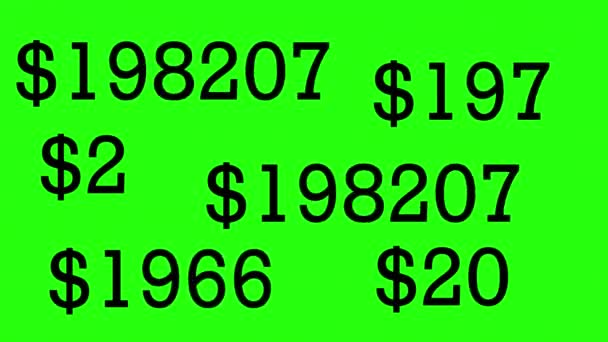 Відлік Доларів Різних Розмірів Чорний Колір Зелений Фон — стокове відео