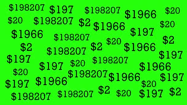 Dolary Odliczania Różnych Rozmiarów Czarny Kolor Zielone Tło Wiele Liczb — Wideo stockowe