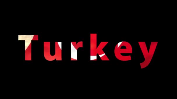 Word Turkiet Nationella Flaggfärger Alpha Kanal — Stockvideo