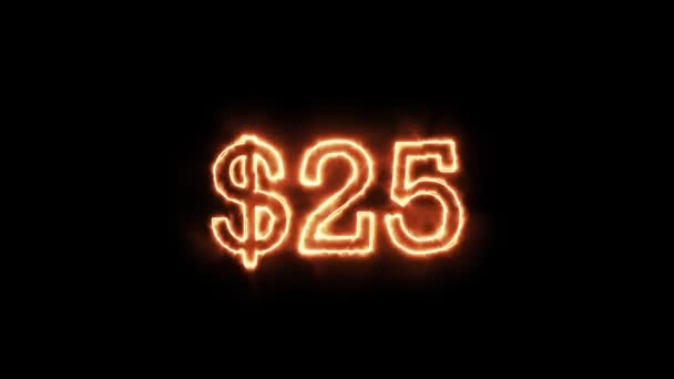 Neon Countdown Dollar Feurige Farbe Auf Schwarzem Hintergrund — Stockvideo