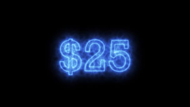 Neon Countdown Dollars Blue Cold Color Black Background — Stock Video