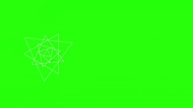 Neon üçgenler yavaşça döner ve yeşil arkaplanda bir şekle dönüşür