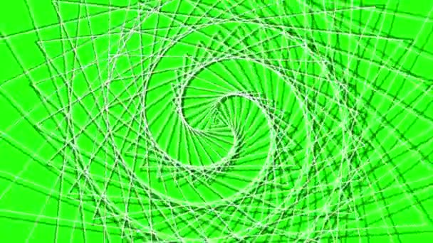 Bílé Neonové Trojúhelníky Rotují Zeleném Pozadí Abstrakce — Stock video