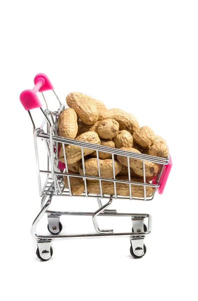 Peanuts Shell Shopping Cart White Background Healthy Food — Foto de Stock