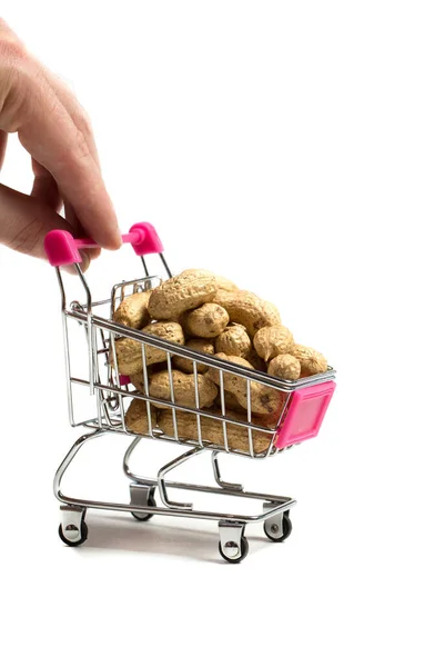Peanuts Shell Shopping Cart White Background Healthy Food — Stockfoto